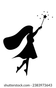 Fairy with a Magic Wand Silhouette. Fairy tale and magical creatures concept vector