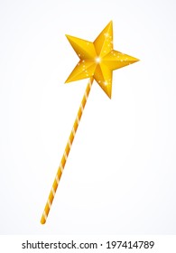 Fairy magic wand with star isolated on white background, vector illustration