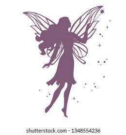 Fairy with 
magic wand, vector silhouette illustration.