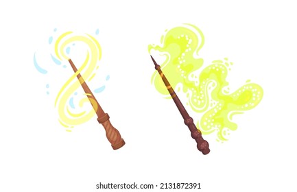 Fairy magic wands casting spells set. Fairy sticks cartoon vector illustration