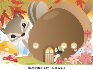 Fairy Maid with Squirrel in Autumn