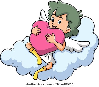 The fairy man is laying down on the cloud and hugging the love of illustration