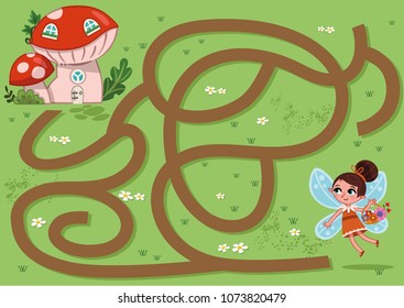 Fairy Maze Game for Children (Vector illustration)