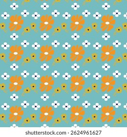 Fairy meadow with flowers seamless pattern. Cute feminine design 