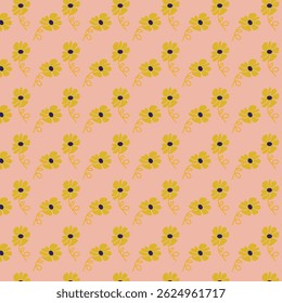 Fairy meadow with flowers seamless pattern. Cute feminine design 