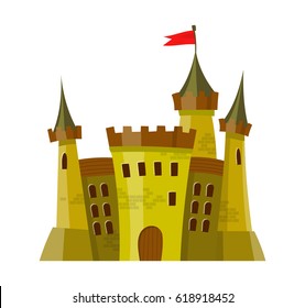 Fairy medieval castle in cartoon style on white background is insulated.
