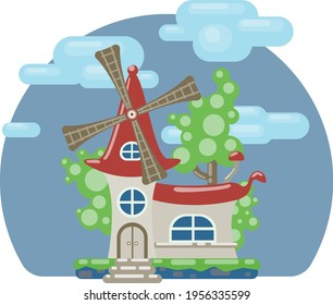 molino de hadas en estilo plano