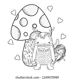 fairy and monster with fungus and hearts