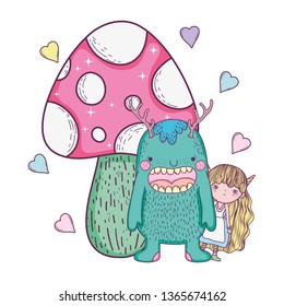 fairy and monster with fungus and hearts