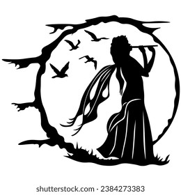 Fairy und der Mond, handgezeichnet, Vektorgrafik