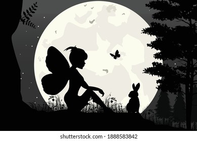 fairy and moon silhouette, simple vector illustration design