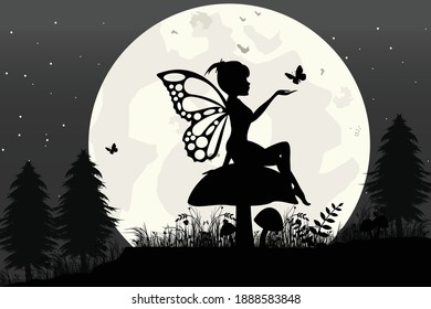 fairy and moon silhouette, simple vector illustration design