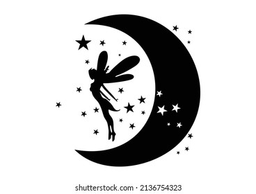 

Fairy with Moon and Stars Black Wall Decal Large Wall Sticker 