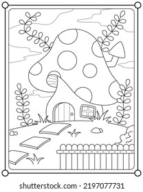 Fairy mushroom house suitable for children's coloring page vector illustration