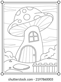 Fairy mushroom house suitable for children's coloring page vector illustration