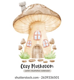 Fairy Mushroom House Watercolor mushroom vector illustration