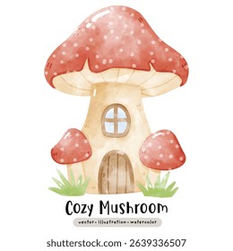 Fairy Mushroom House Watercolor mushroom vector illustration