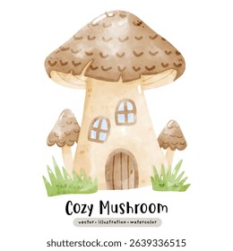 Fairy Mushroom House Watercolor mushroom vector illustration