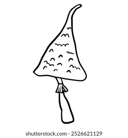 Seta de hadas con tapa puntiaguda, taburete de sapo, setas psicodélicas ilustración de doodle aislado en blanco para póster, Anuncio, recuerdos, camiseta, diseño de tarjeta.