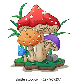 Fairy Mushrooms Cartoon. Vector Illustration