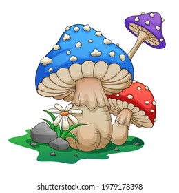 Fairy Mushrooms Cartoon. Vector Illustration