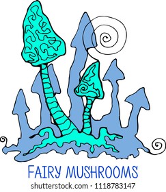 Fairy mushrooms vector outline silhouette hand drawing