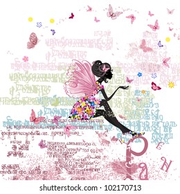 Fairy on the grunge background with letters