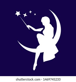 Fairy on the moon on a dark blue background in vector EPS8