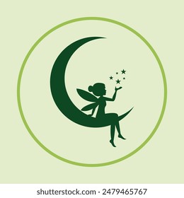 Fairy on moon icon abstract background vector art illustration colorful design