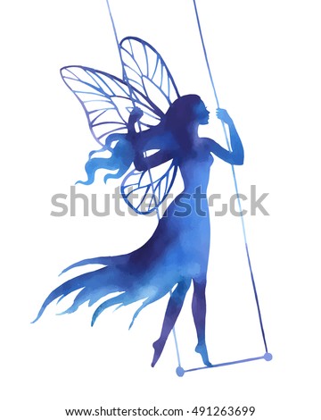 Fairy On Swing Watercolor Vector Silhouette Stock Vector (Royalty Free ...