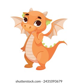 Fairy Orange Baby Dragon as Horned Legendary Creature Vector Illustration