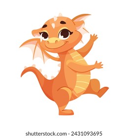 Fairy Orange Baby Dragon as Horned Legendary Creature Vector Illustration