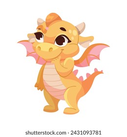 Fairy Orange Baby Dragon as Horned Legendary Creature Vector Illustration