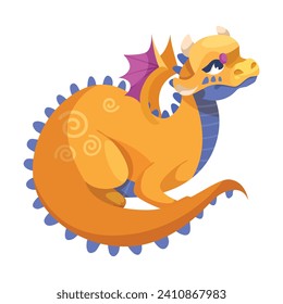 Fairy Orange Baby Dragon as Winged and Horned Legendary Creature Vector Illustration