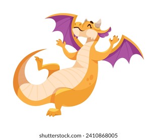 Fairy Orange Baby Dragon as Winged and Horned Legendary Creature Vector Illustration