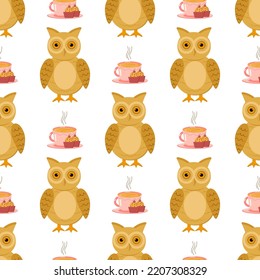 fairy owl and tea in cups