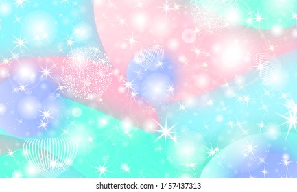 Fairy pattern. Fantasy galaxy. Holographic magic stars. Rainbow unicorn light.