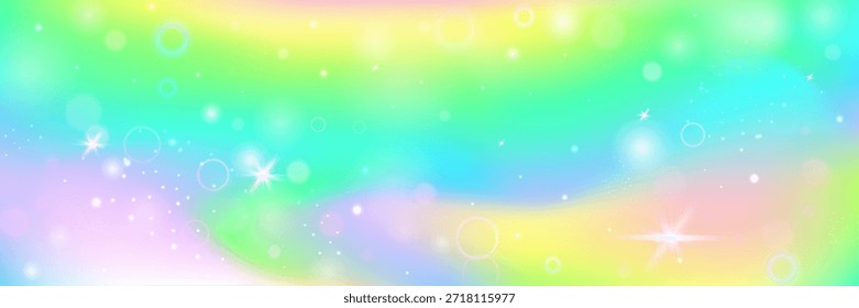 Padrão de Fadas. Rosa Princesa Fundo E Belo Holograma Arco-Íris. Gradiente de unicórnio roxo e amarelo. Sonho Brilhante Do Universo Com Brilho De Conto De Fadas Brilhante. Padrão de Fadas Verde.