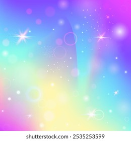 Patrón de hadas. Gradiente de arco iris rosa. Invitación de Unicornio. Efecto Sparkles Holográfico. Holograma de la galaxia púrpura. Fondo del Universo Lila. Textura mágica. Patrón de hadas de sueño.