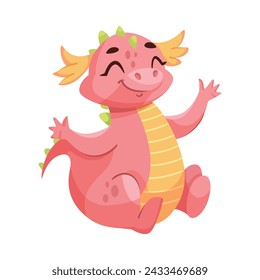 Fairy Pink Baby Dragon as Horned Legendary Creature Vector Illustration