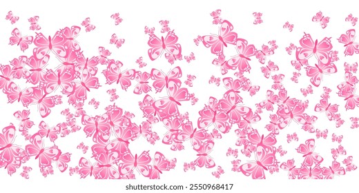 Fairy pink butterflies cartoon vector background. Spring pretty moths. Wild butterflies cartoon children illustration. Gentle wings insects patten. Nature beings.