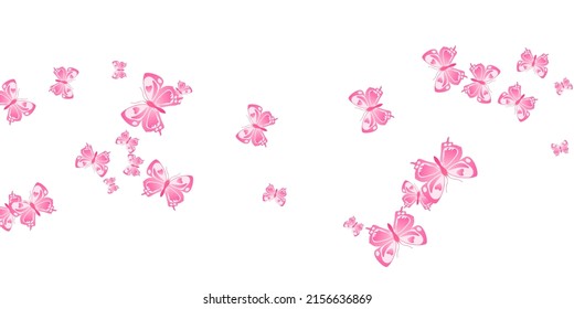 Fairy Pink Butterflies Flying Vector Illustration. Spring Vivid Moths. Detailed Butterflies Flying Dreamy Wallpaper. Sensitive Wings Insects Patten. Nature Creatures.