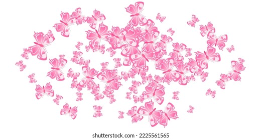 Fairy pink butterflies isolated vector background. Summer vivid moths. Fancy butterflies isolated girly wallpaper. Sensitive wings insects patten. Tropical creatures.
