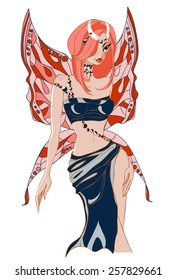 Fairy with pink wings, pretty. Vector illustration