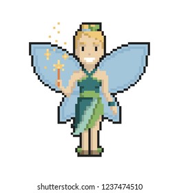 Fairy pixel art on white background. Vector illustration.