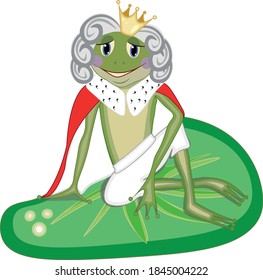 fairy Prince frog sitting on a water Lily leaf