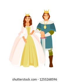 Fairy Prince and Princess isolated on white background. Vector illustration