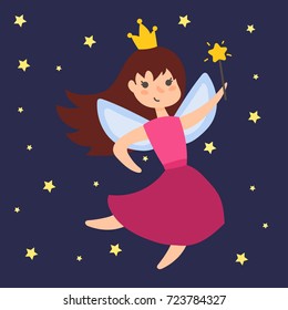 Fairy princess adorable character imagination beauty angel girl with wings vector illustration.