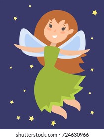 Fairy princess adorable character imagination beauty angel girl with wings vector illustration.