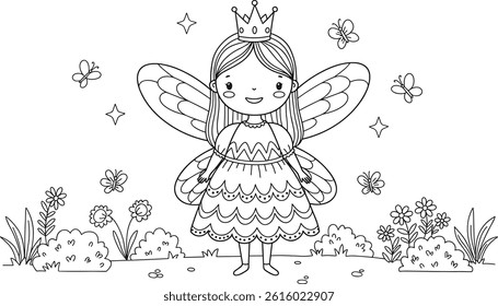 fairy princess coloring page for kids. you can print it on standard